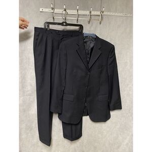 Gianni‎ Manzoni Suit Men 40R Blue Windowpane 3 B Italy Super 140 Pants 33 Luxury